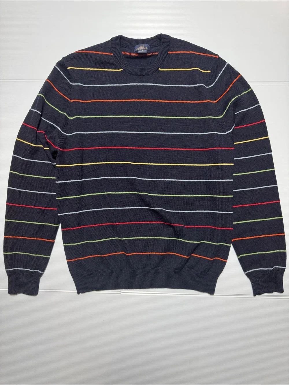 BROOKS BROTHERS Vintage Merino Wool Navy Crewneck Sweater Multicolor Stripes XL